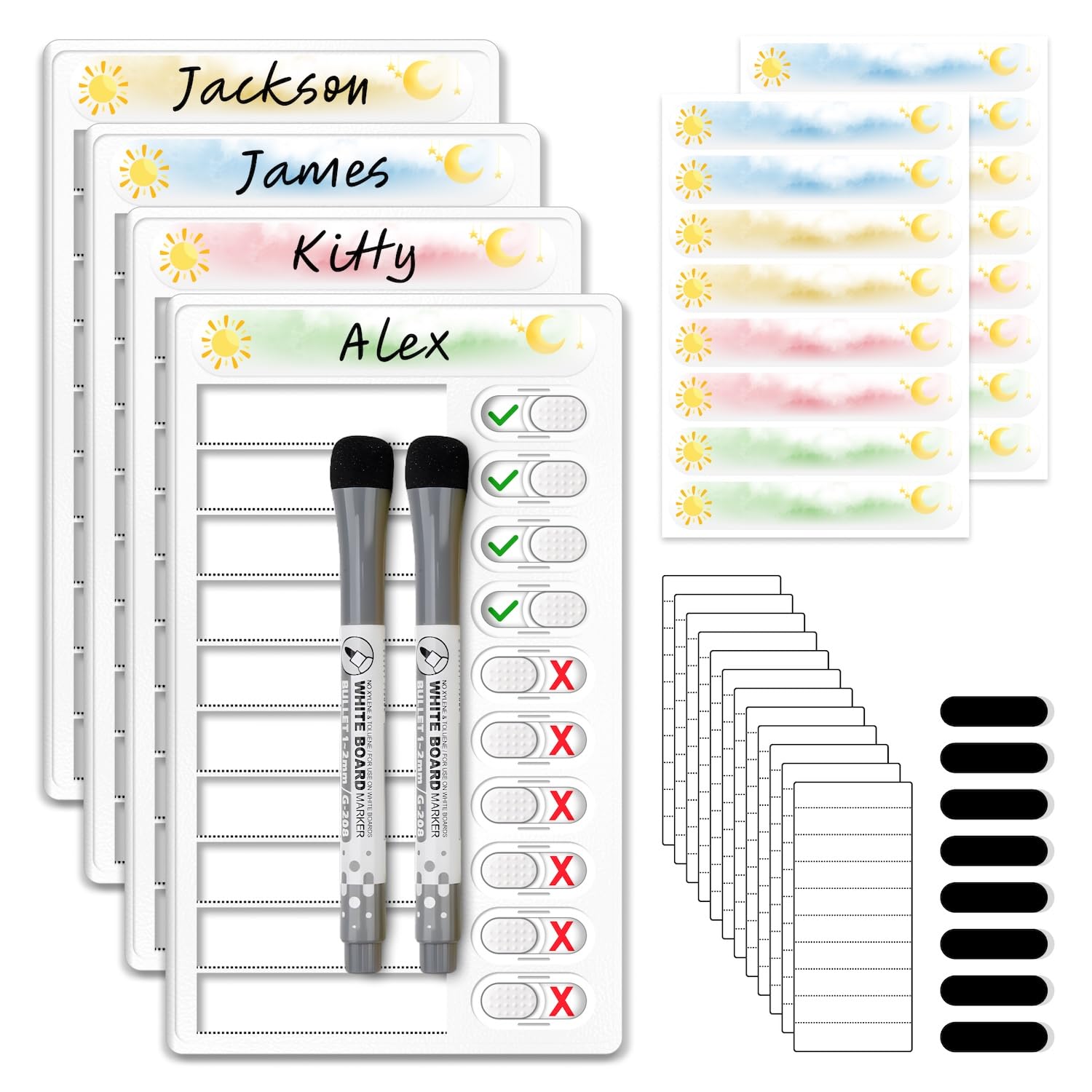 Upgraded Slider Dry Erase Chore Chart for Kids Multiple Kids, Whiteboard Magnetic Morning/Bedtime Routine Chart for Kid Toddlers Teens Adult, Visual Schedule for Kid with Autism