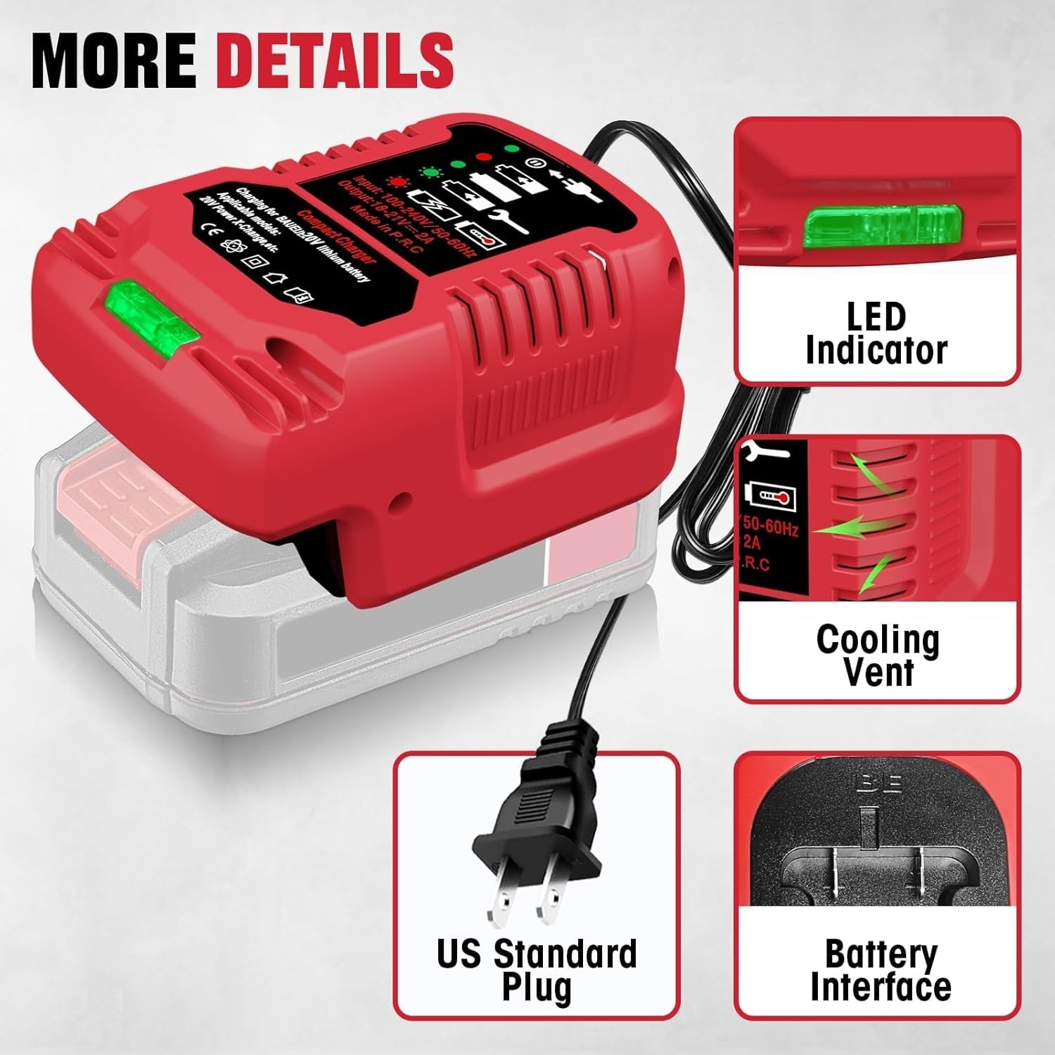 Cargadores de batería compactos inalámbricos para herramientas eléctricas (entrada de 110 V para cargador de batería Bauer de 20 V)