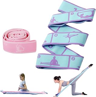 SSKHE 2 Piezas Banda Elástica de Yoga, Bandas Elasticas Fitness con 8 Anillos, Yoga Estiramiento Banda, Correa de Yoga para Pilates Estiramiento Ejercicio Fitness (Rosa & Morado)