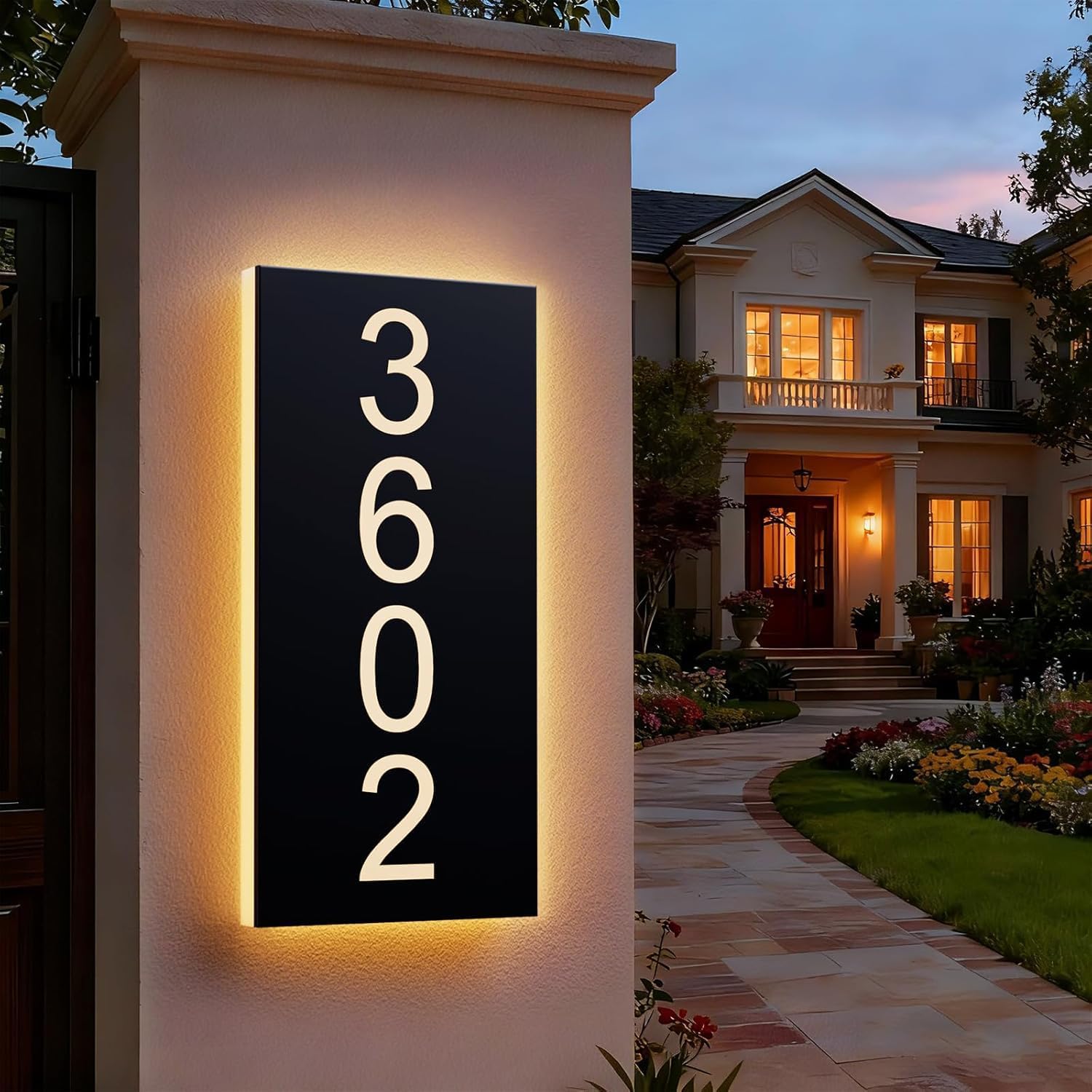 Custom Backlit LED House Number Sign for Outdoor, Modern Waterproof Backlit Stainless Steel Address Plaque, Personalized Illuminated House Number for Home, Yard, Street, Garage, Shop, Office – Solar or Plug-In Power