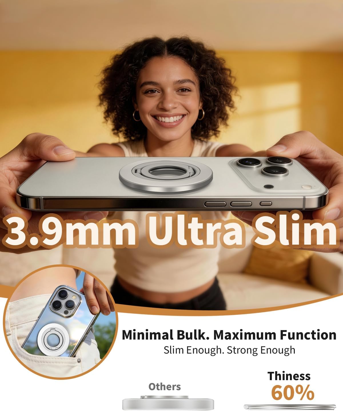 Ultra-Thin Magnetic Phone Ring Holder Grip for Magsafe Accessories