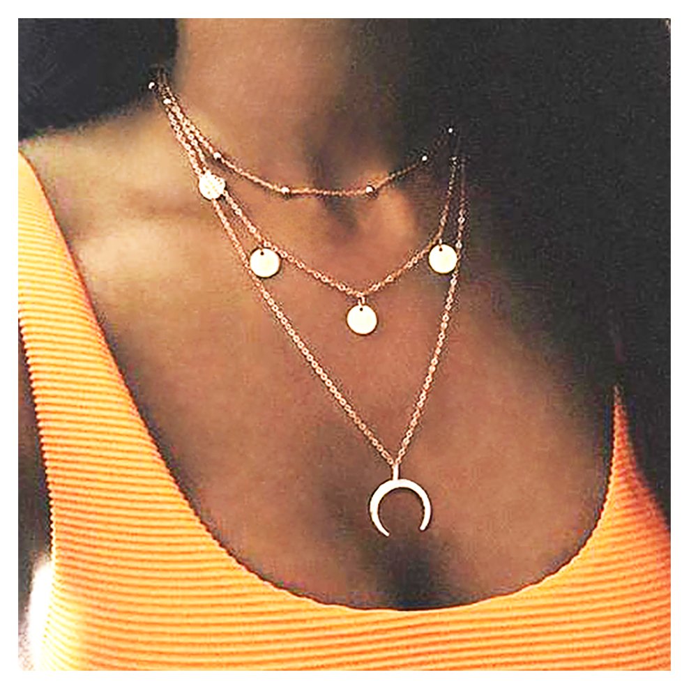 stratificata Catena Choker Collana Luna Strass Ciondolo Catena Gioielli per Ragazze Donne