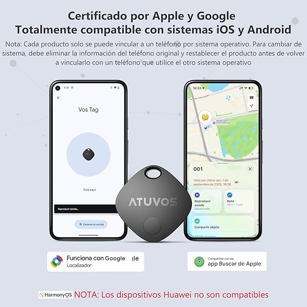 ATUVOS Air Tag Pro Smart Tag Tracker para Android & iOS, Dual Sistema Buscador de Objetos Compatible con Google Localizador o Apple Buscar APP, para Llaves/Equipaje/Maleta.Batería Reemplazable. 1 Pack - 2