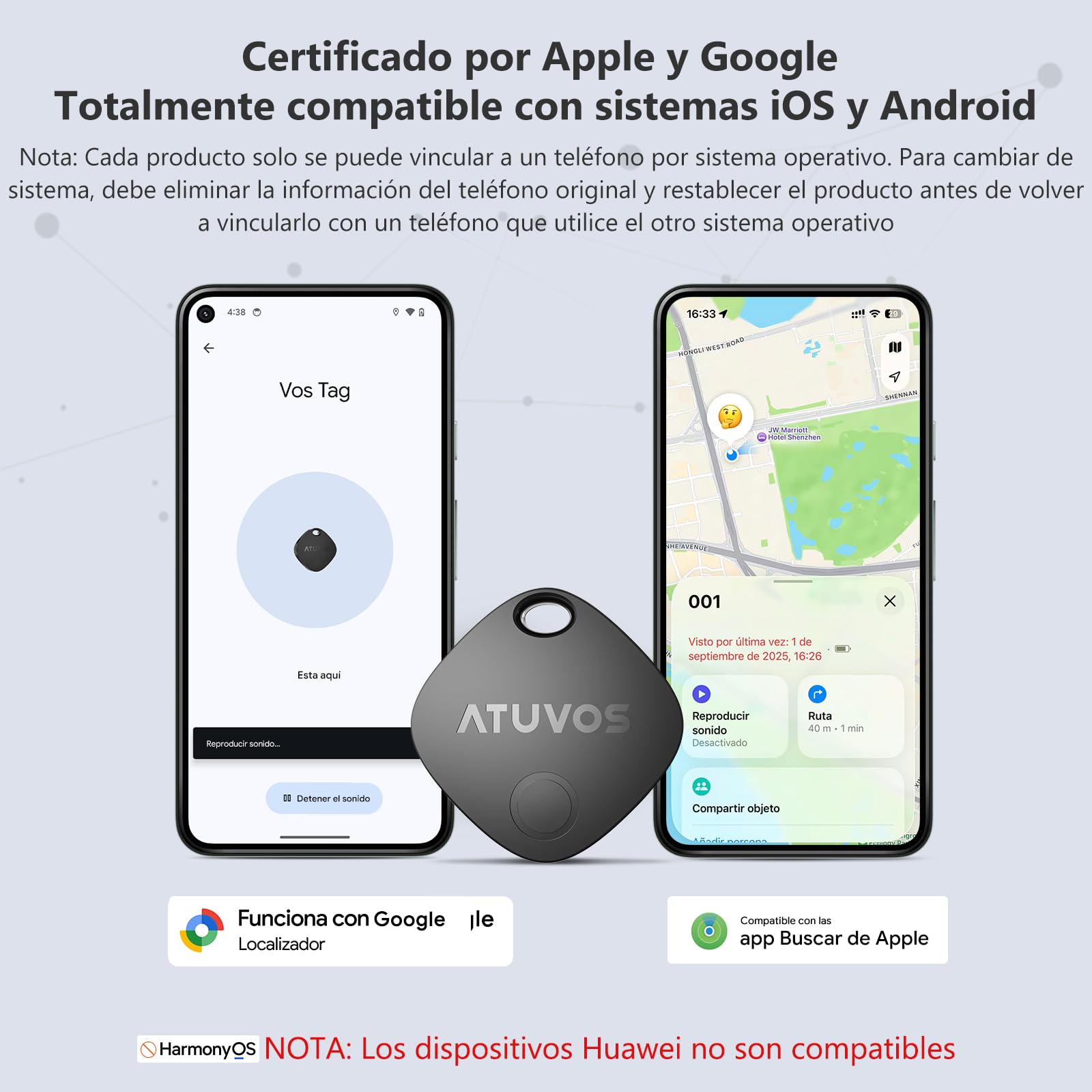 ATUVOS Air Tag Pro Smart Tag Tracker para Android & iOS, Dual Sistema Buscador de Objetos Compatible con Google Localizador o Apple Buscar APP, para Llaves/Equipaje/Maleta.Batería Reemplazable. 1 Pack - 3