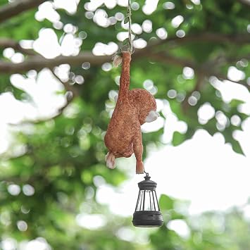 Solar Powered Hanging Monkey Figurine with LED Lantern Resin Climbing Baby Chimpanzee Vine Statue for Garden, Yard, Wall Decor Waterproof, Durable & Adorable Outdoor Solar Light
