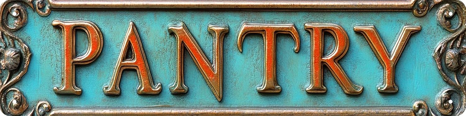 Kexle Vintage Metal Wall Decor Sign "PANTRY" 4 x 16 Inches, Retro Tin Sign for Home, Bar, Bathroom, Bedroom, Man Cave, Kitchen, Garage, Office