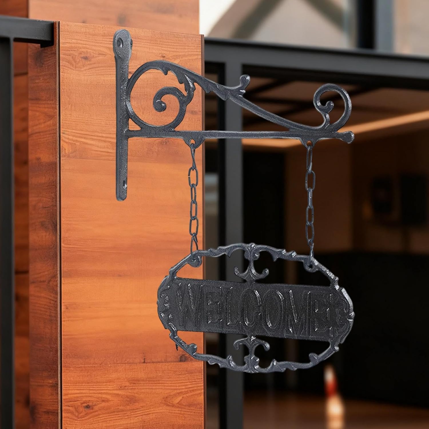 Iron Welcome Sign Wall Decor Heavy Duty Front Door Sign for Outdoor Store Bar Home