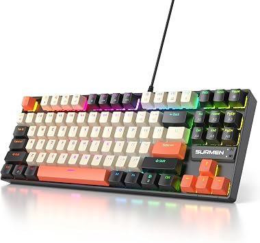 TKL Gaming Keyboard 80 Percent, RGB Mechanical Keyboard American QWERTY, 87 Keys Wired Keyboard Backlight with Linear Red Switch for PC Gamer 87 Carbon Red