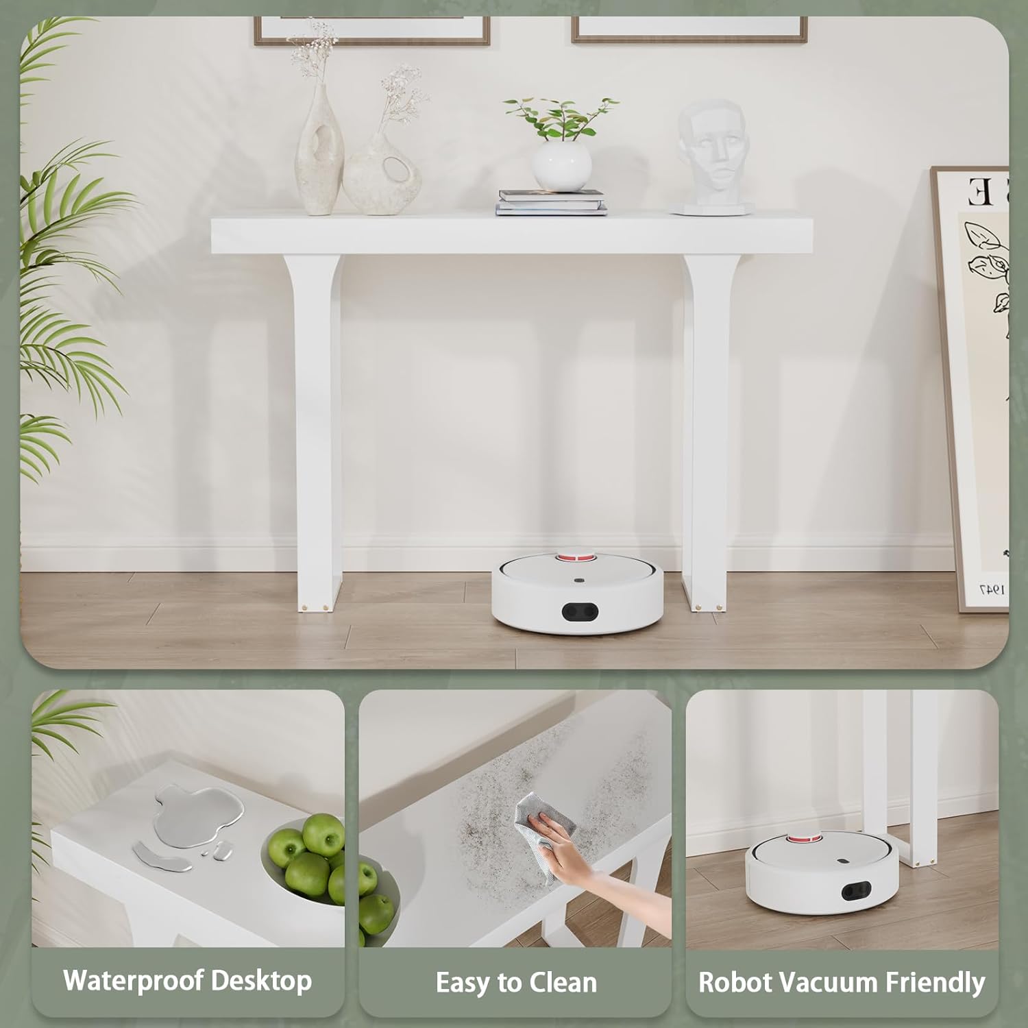 Bamboo 47.2" Narrow Console Table, Farmhouse Side Table, Wood Entryway Table, Modern Sofa Table Behind Couch with Storage Shelves for Entrance, Living Room, Hallway, Foyer (White) - Image 4