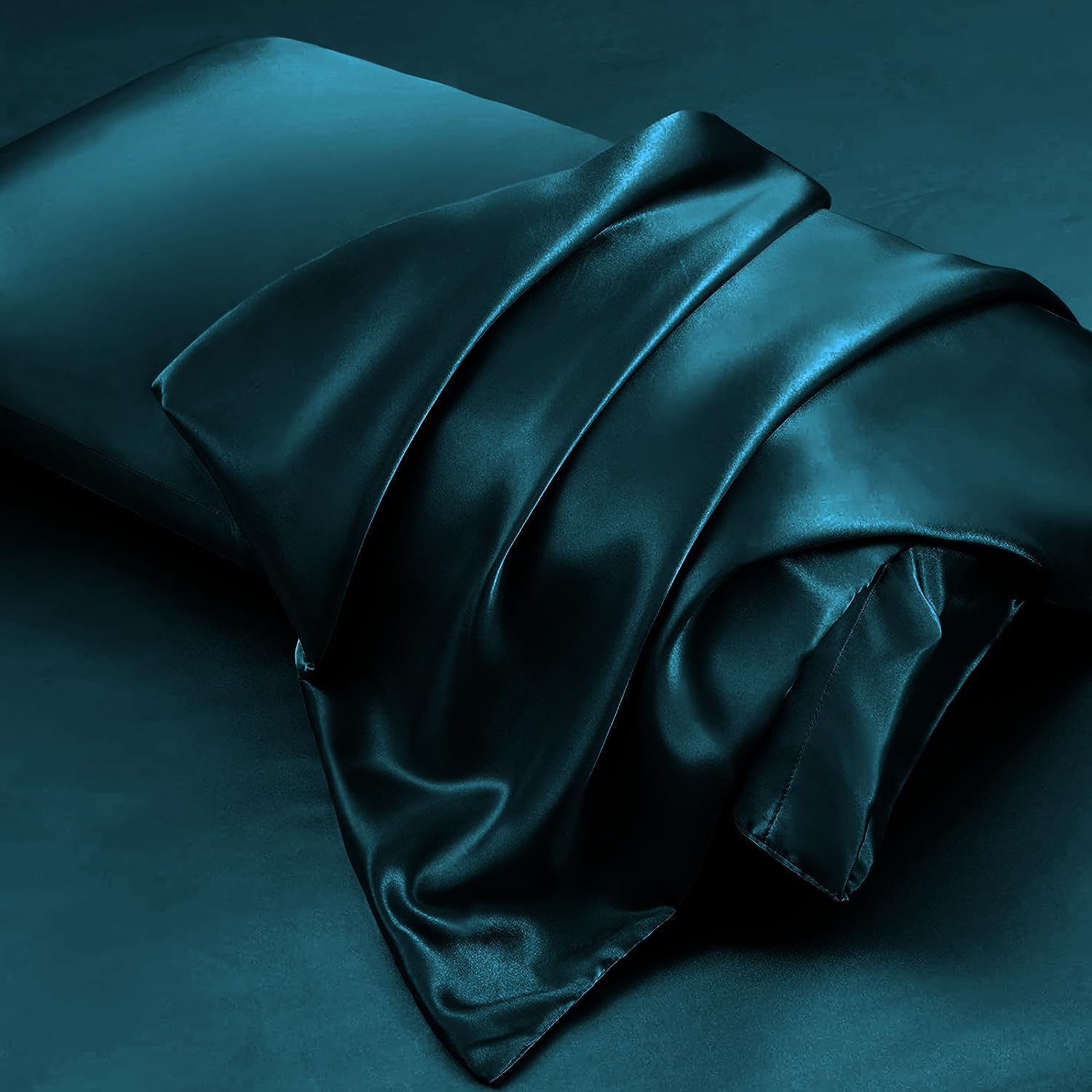 Aormenzy Satin Body Pillow Cover Set of 2, 20x54 Inches Dark Teal Case for Adults, Silky Soft & Cooling Pillowcase With Envelope Closure - Image 3