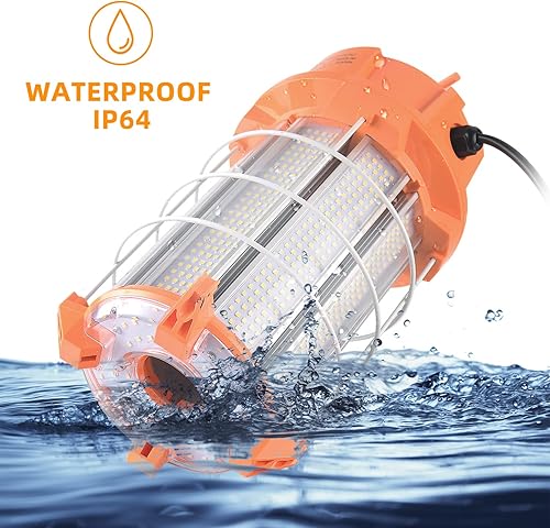 Miniatura 10 de Luz de trabajo temporal LED de 60 W, 8700 lúmenes, 5000 K, luces de construcción con cubierta protectora de acero inoxidable y gancho para interior