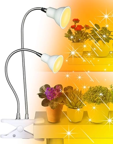 DOMMIA Luces de cultivo para plantas de interior, luz de crecimiento de espectro completo con LED rojo blanco cálido, luz de planta de clip de doble
