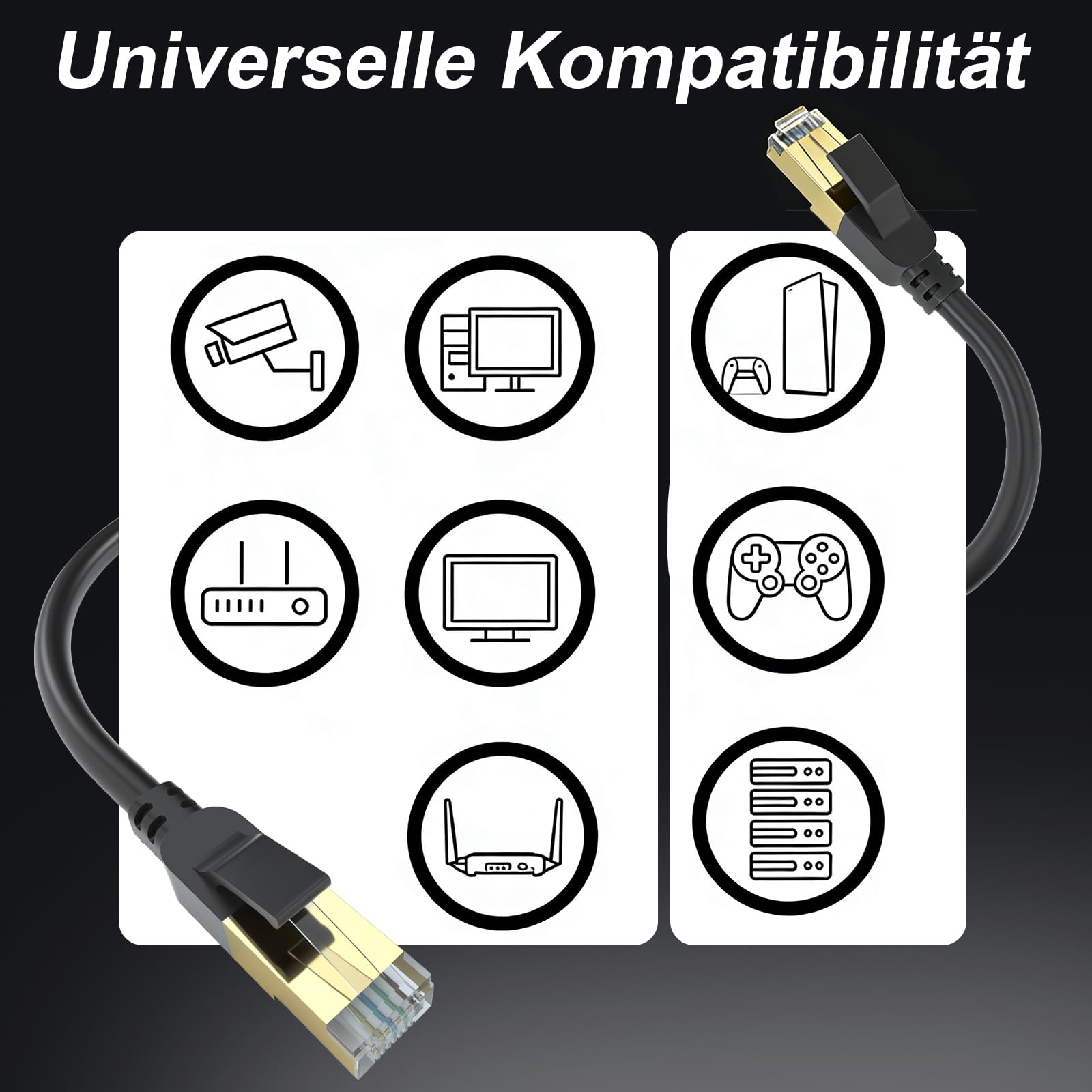 Cat 8 Netzwerkkabel 50M, 40-Gbits LAN Kabel, 2000MHz Gigabit Hochgeschwindigkeits Internetkabel, Vergoldetes RJ45-Stecker Patchkabel Doppelt Geschirmt, Geeignet für PS5/PS4, Router usw