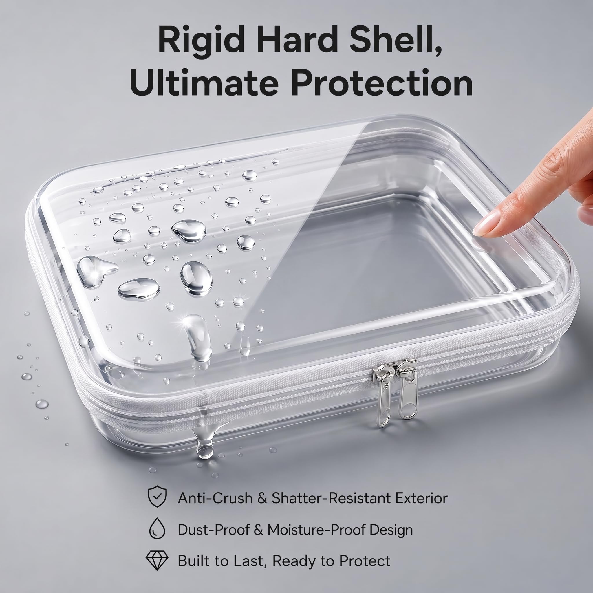 Clear Hard Shell Zipper Organizer Pouches, 4 Pack