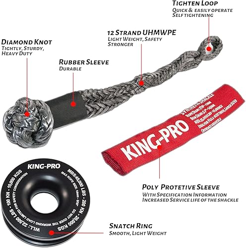 Miniatura 2 de KING-PRO Anillo de recuperación de 716 x 20 pulgadas, grillete suave, 35,000 libras de resistencia a la rotura con anillo de enganche de 45,000