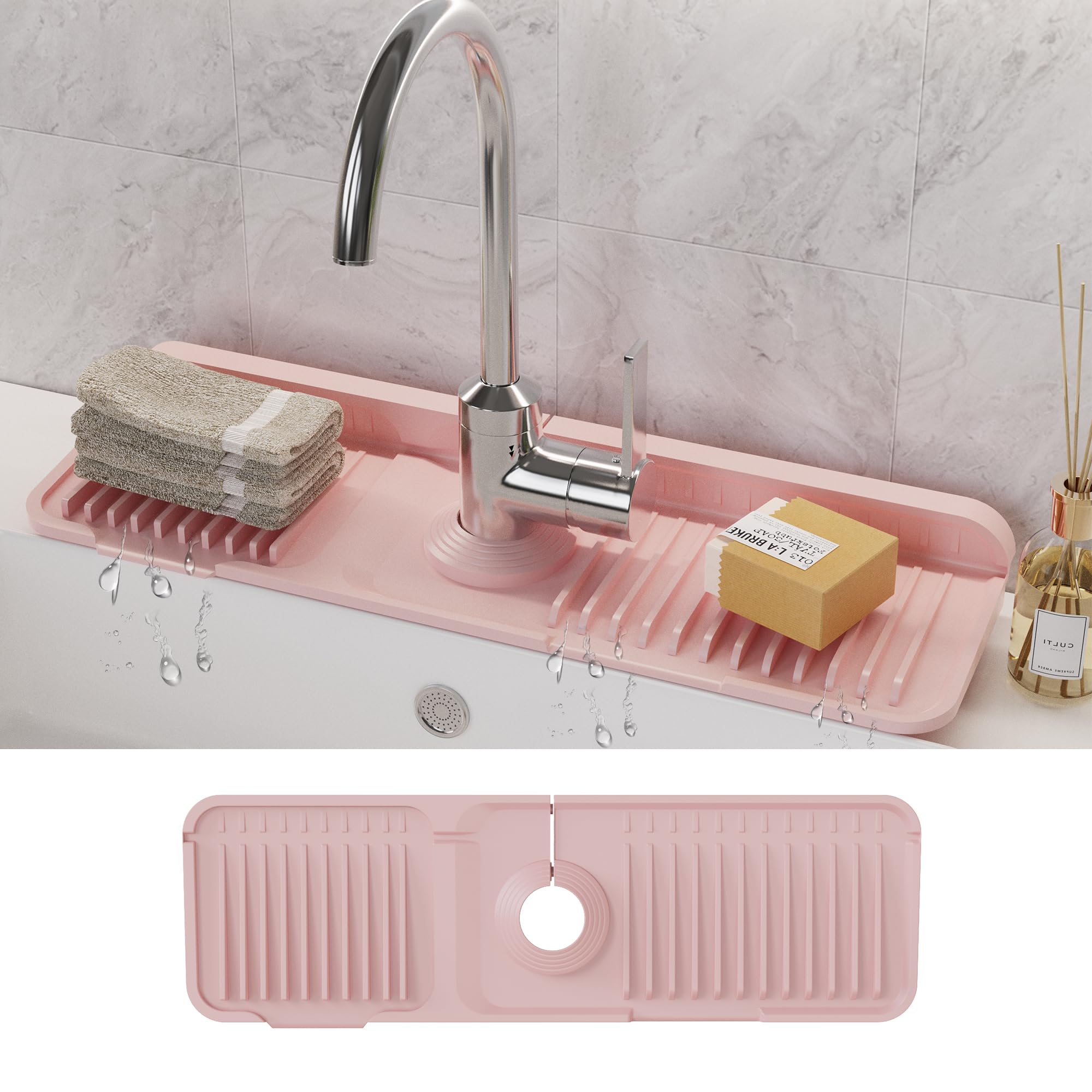 WAFT YEARN 17X5 Inch Silicone Durable Faucet Mat Kitchen Sink Splash Guard Draining Protector Tray Liner Absorbent Protective Counter Accessories For