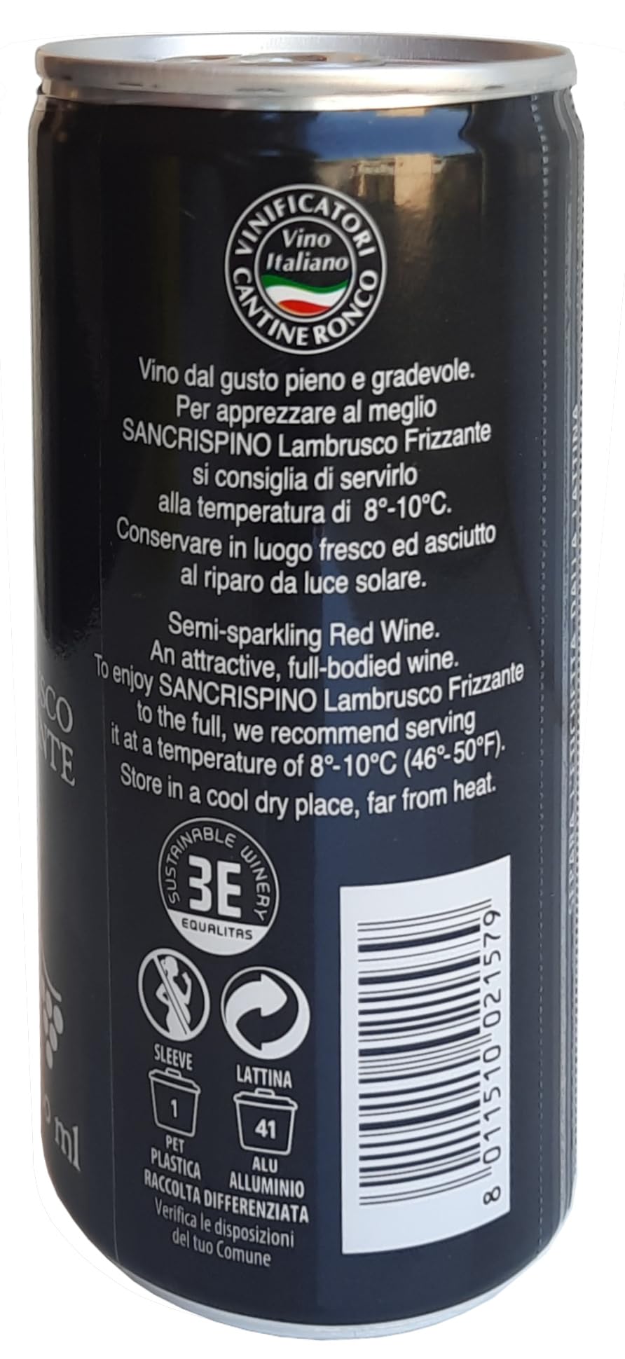 Sancrispino Lambrusco Emilia IGP Frizzante Vino in Lattina, 200 ml, 24 pezzi
