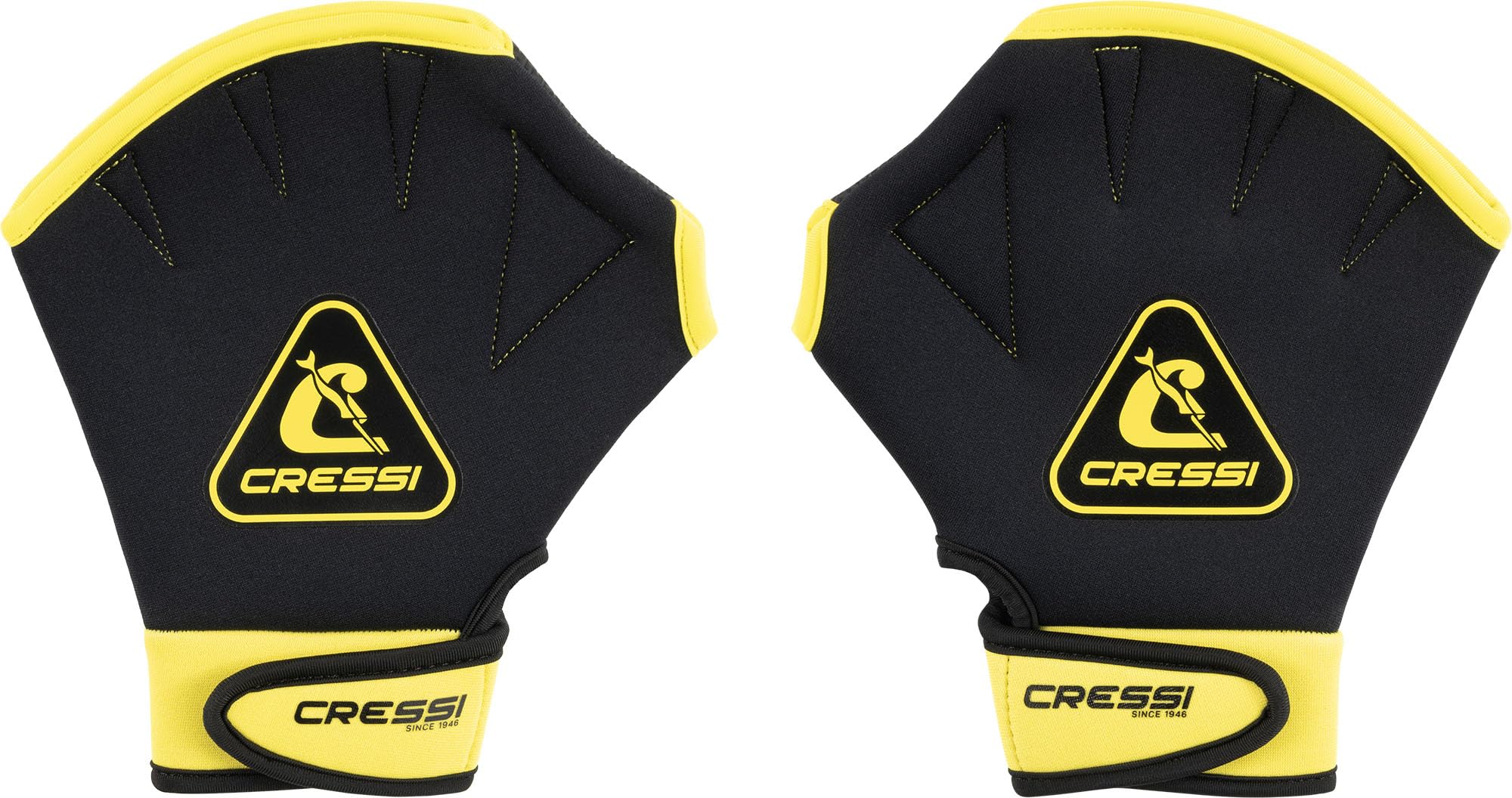 CRESSI Aqua Boost Swim Gloves Black/Yellow - Guantes Palmeados Unisex Neopreno Ultraspan Negro/Amarillo con Correa, para Natación, Entrenamiento Brazos, Espalda y Hombros, Aquafitness, Aquagym