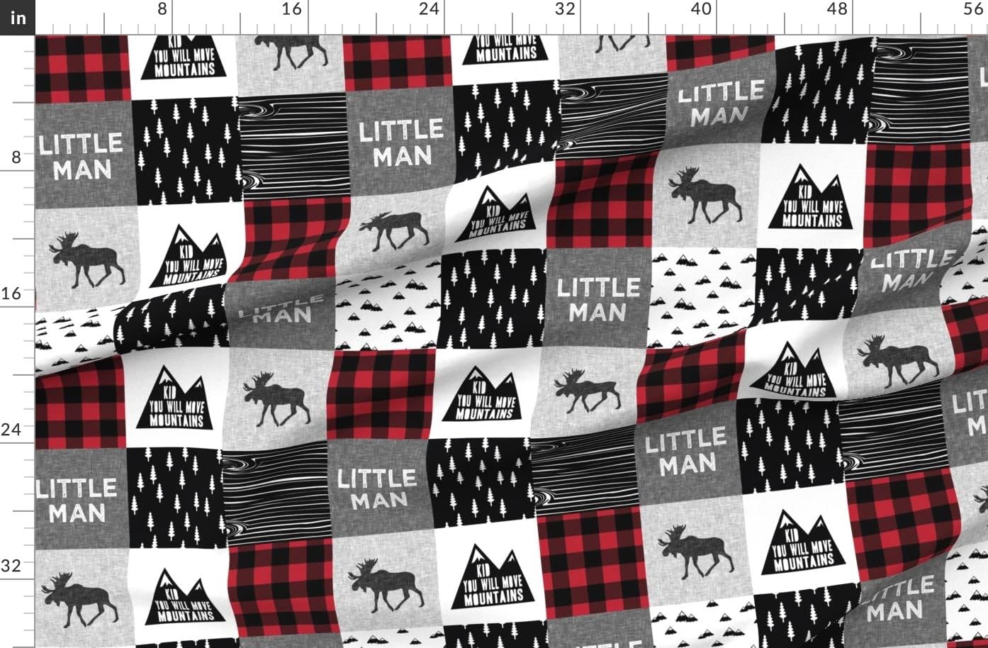 Spoonflower Fabric - Little Man & You Mountains Quilt Top Buffalo Plaid Moose Woodland Kid Printed on Organic Cotton Sateen Fabric by The Yard - Sewing Quilting Apparel Home Decor
