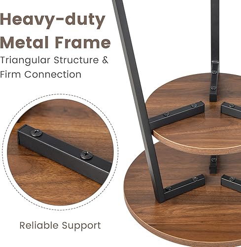 Miniatura 5 de Giantex Mesa auxiliar redonda, mesa de noche de 2 niveles con estante de almacenamiento abierto y marco de metal triangular resistente, mesa