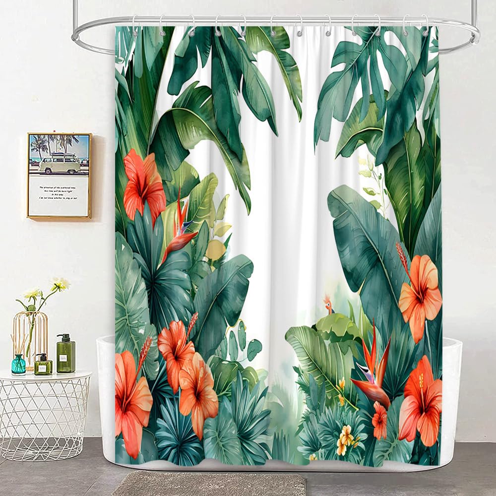 Ruelvth Cortina De Ducha De Eucalipto, Color Verde Salvia Primaveral Y Dorado Con Hojas Abstractas, Juego De Cortina De Ducha Para Baño, Tela Impermeable, Acuarela, Decoración De Baño Botánica Con