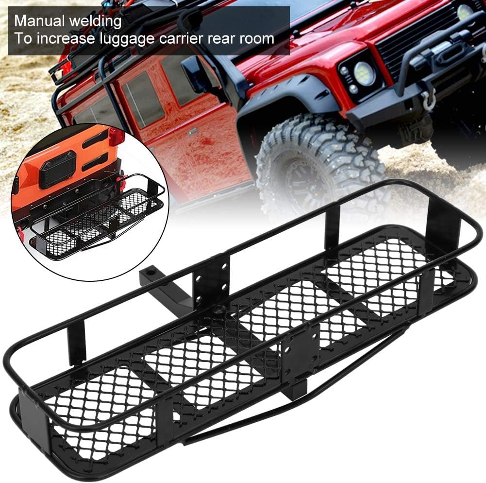 Rear Bumper Back Hitch Carrier, 152x80x28mm/5.98x3.15x1.10inch RC Back Hitch Cargo Luggage Basket Capacity 1KG Mount Trailer for SCX10 90046 AXI03007 RC Crawler Car