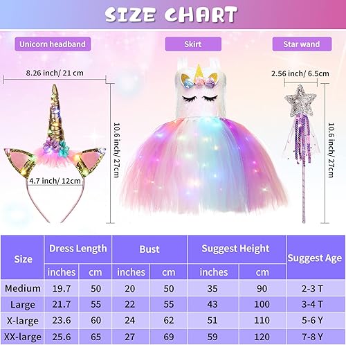 Miniatura 3 de Girls Unicorn Tutu Costumes Dress Light Up Unicorn LED Headband Princess Birthday Dress Up Clothes Girl Gift