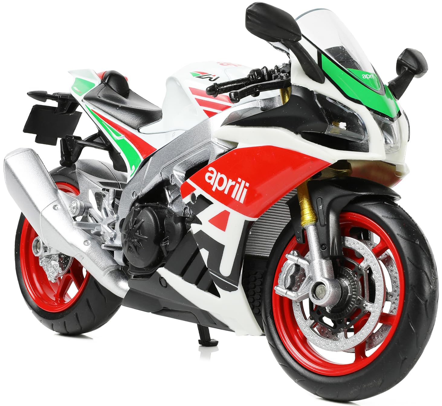 1:12 Motorcycle Model Toy for Aprilia RSVA RR1000 Metal Die-cast with Plastic Motorcycle Model No Assembly Required Mini Finished Moto Gift for Adult（White & Red）