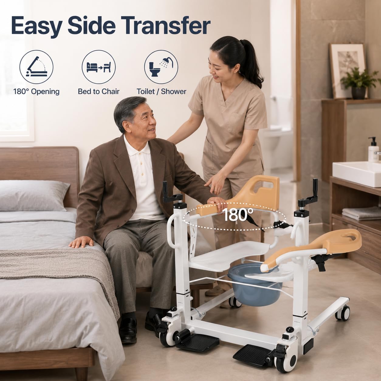 Silla de traslado para pacientes, silla de transferencia para pacientes, silla de transferencia para el hogar, elevador de pacientes, hogar de ancianos, hospital para transferencia, ducha, inodoro