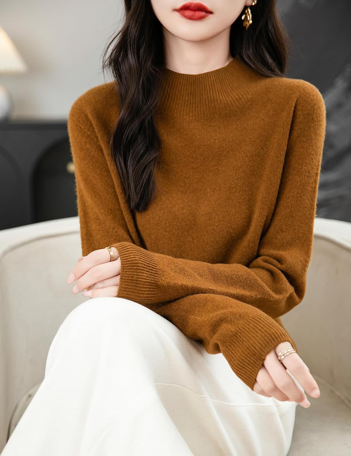 Chanyarn Women's 100% Merino Wool Seamless Sweater Mock Neck First-Line Ready to Wear Long Sleeve Knitted Pullover Tops - Image 2