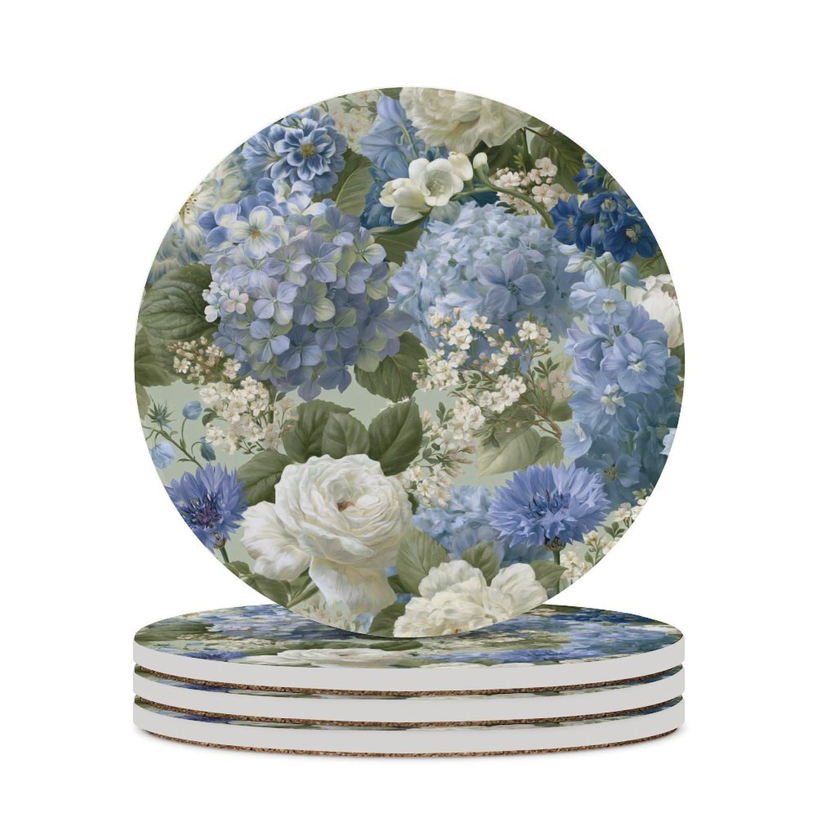 Delphiniums Hydrangeas White Garden Roses Coasters Set of 4 Absorbent Coasters