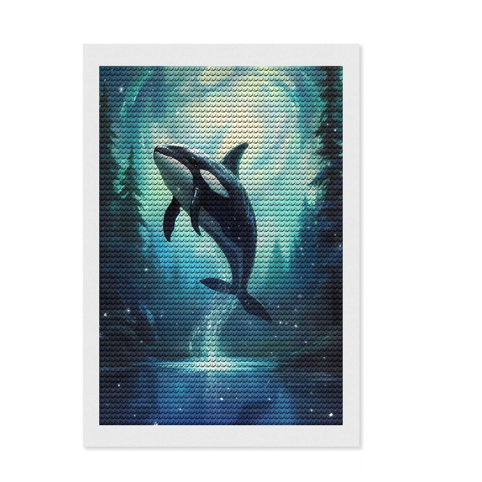 Junmoney Orca Whale Enchanted Sea Diamond Art Kit 8"x12", Christmas Gift, for Beginners, Easy Handmade Project, Bedroom Decor, Stress Relief Craft