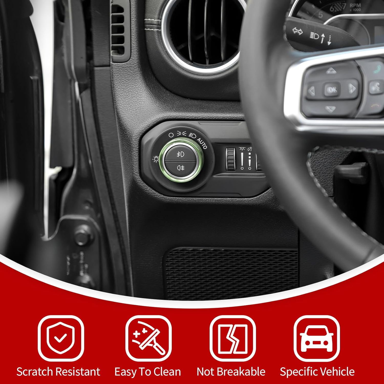 JeCar JL Switch Button Covers Window Control Air Conditioner Headlight Volume Radio Knob Trims Interior Accessories Compatible with Jeep Wrangler JL JLU 2018-2026 & Gladiator JT 2020-2026, Green