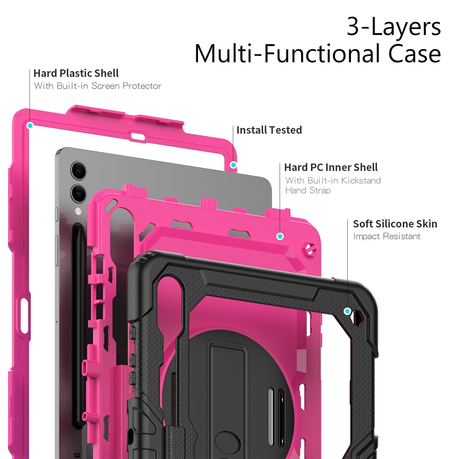 Custodia protettiva per tablet PC compatibile con Samsung Galaxy Tab S9 Plus da 12,4 pollici modello 2023 (SM-X810/X816/X818), custodia resistente antiurto in TPU, custodia protettiva W pellicola