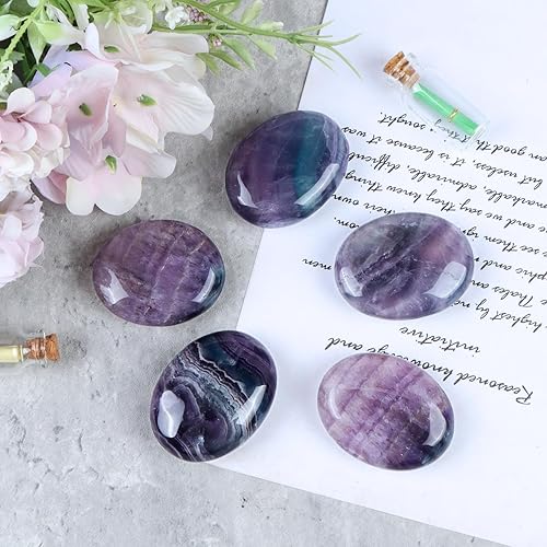 Miniatura 4 de Piedra de palma de cristal de fluorita arcoíris, piedra ovalada de preocupación para el pulgar de 1.8 pulgadas para terapia de alivio de ansiedad y