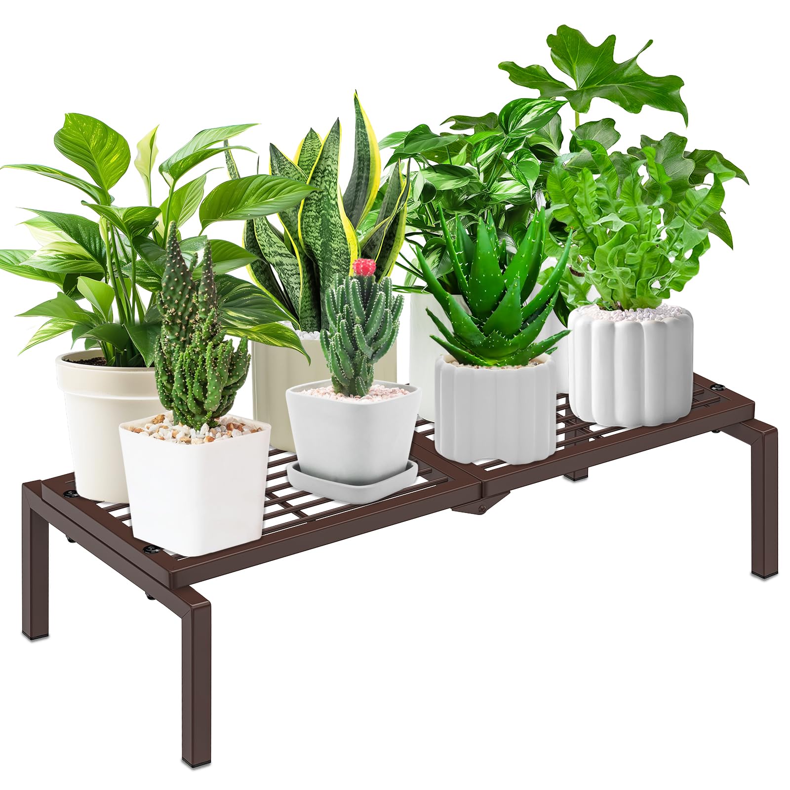 Gouisalin 1 Tier Metal Plant Stand Indoor Outdoor, Potted Multiple Flower Pot Holder Rack Plant Shelf, Heavy Duty Planter Display Shelving for Patio Balcony Garden Living Room Decorative (Brown) โ image 1