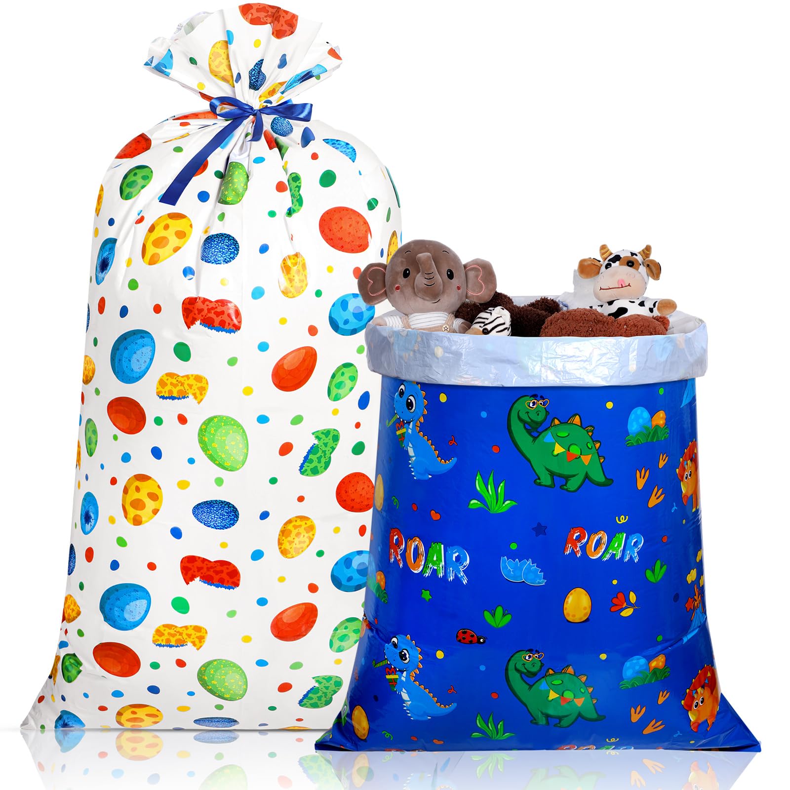 Ctosree 2 Pcs 70" x 40" Dinosaur Jumbo Gift Bag for Giant Gifts, Extra Large Plastic Present Bag Plastic Present Bag for Huge Gifts Wrapping Bags for Birthday Baby Shower Dinosaur Theme Party