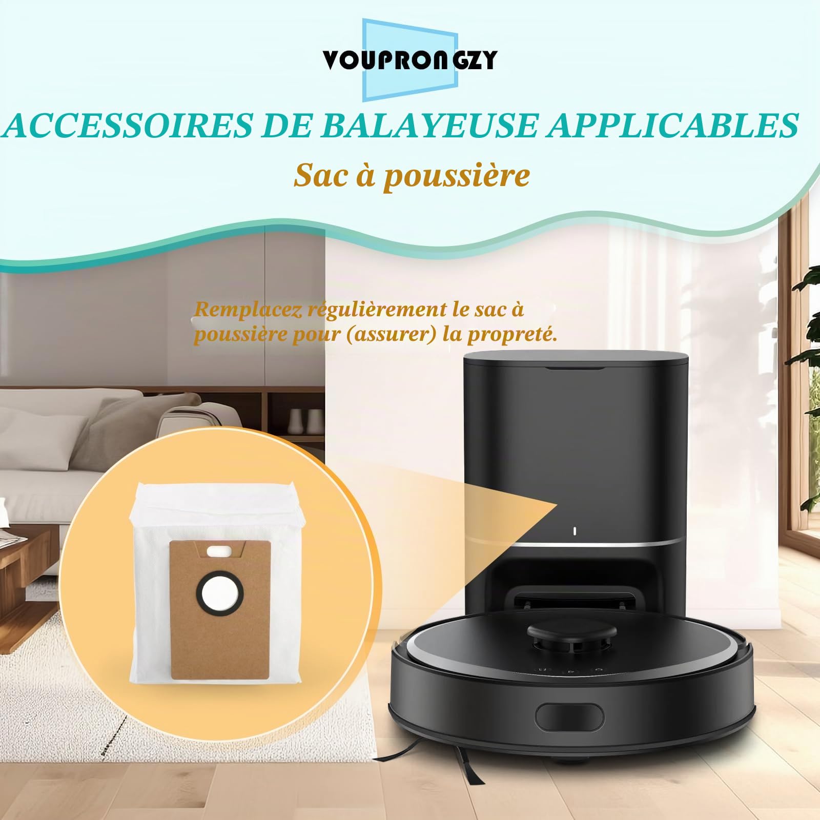 VOUPRONGZY12 Pièces Kit D'accessoires pour Tapo RV30 Max Plus/Tapo RV20 Max Plus Aspirateur Robot avec 8 RVA202 Sacs à Poussière, 4 RVA301 Chiffon de Nettoyage Bag xx