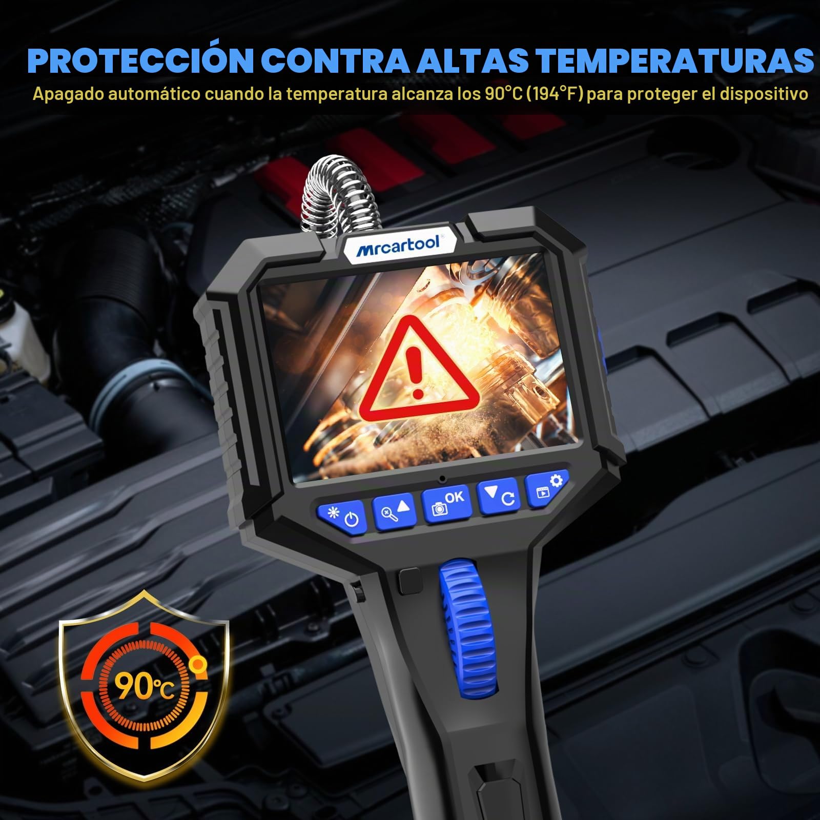 MRCARTOOL Endoscopio Industrial con Luz, 360° Giratorio Bloqueable Endoscopio Cámara de Inspección con 3.5" HD Pantalla, 6.2mm 1080P Cámara de Tubería, 32GB SD Card, 6 LED, IP67,1M Cable Semirrígido