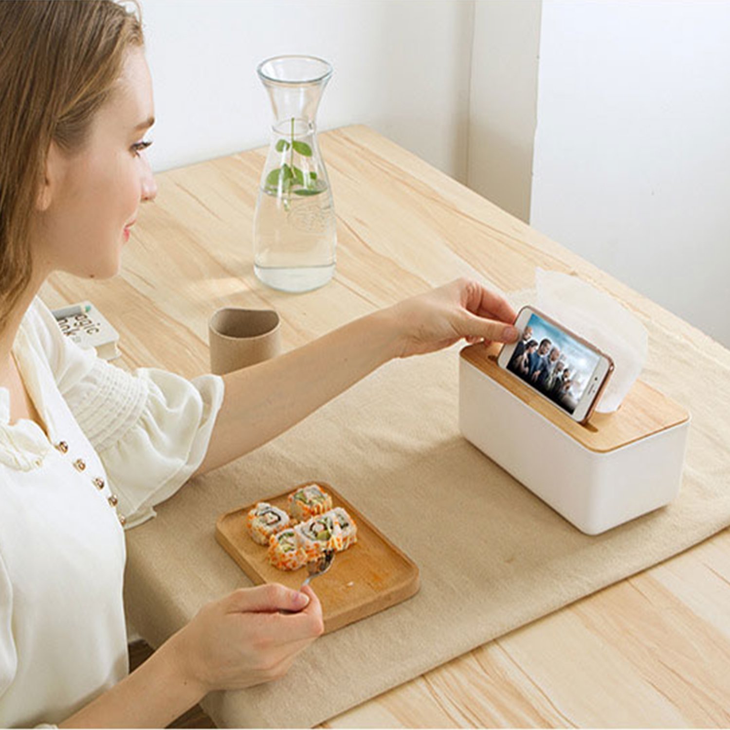 Amazon｜ティッシュケース ボックス 木製 和風 インテリア スマホ置き