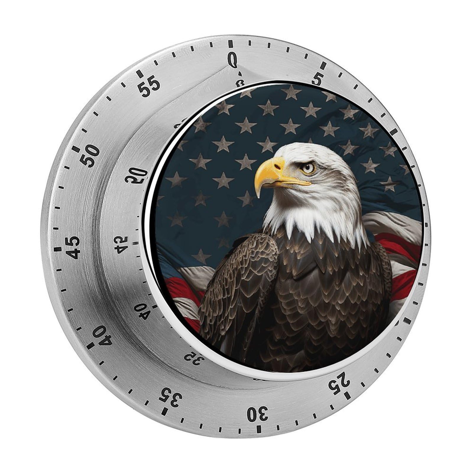 American Bald Eagle Sitting on Flag Ribbon Kitchen Timer Chef Cooking Timers Clock with Loud Alarm Exquisite Stainless Steel Mechanical
