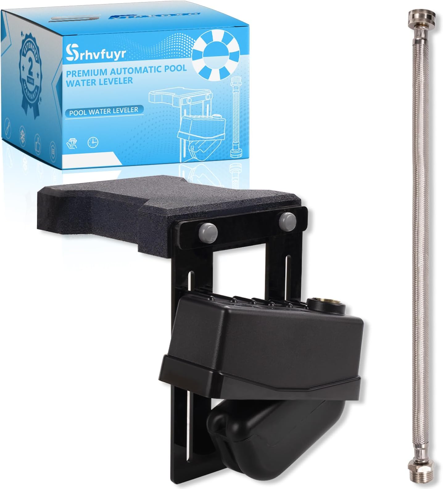 Advanced Automatic Pool Water Level Regulator, 2''-9'' Levelr Height, Stainless Steel Frame with Stainless Steel Braided Hose, Suitable for bathtubs, Swimming Pools, and Ponds.