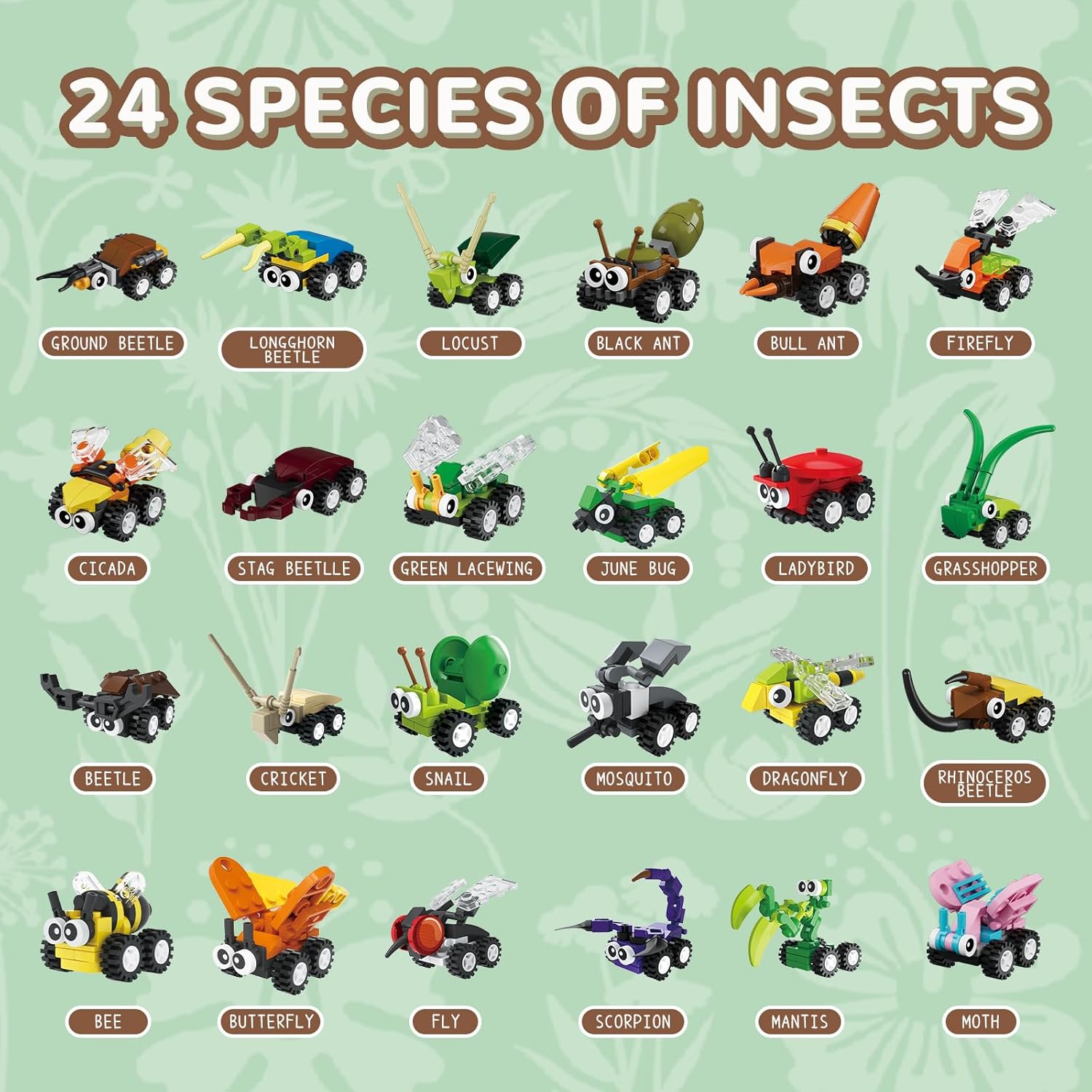 Insect Building Blocks Toy for Kids- 24 Pack Unique Bug Blocks Set (697PCS),Educational Party Favors Classroom Prizes, Birthday Christmas Easter Valentines Gift for Boys Girls Ages 6,8,10,12+