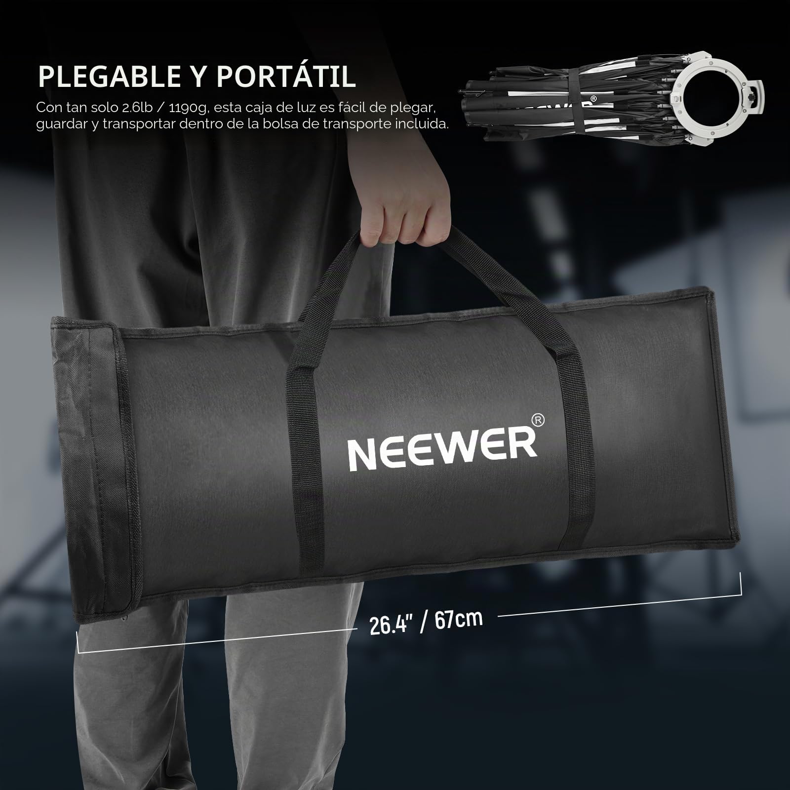 NEEWER Kit de softbox parabólico, Caja Blanda de Montaje Bowens de 23.6 Pulgadas con difusores de luz para Estudio fotografía, grabación de Video, iluminación de transmisión, Compatible con Aputure