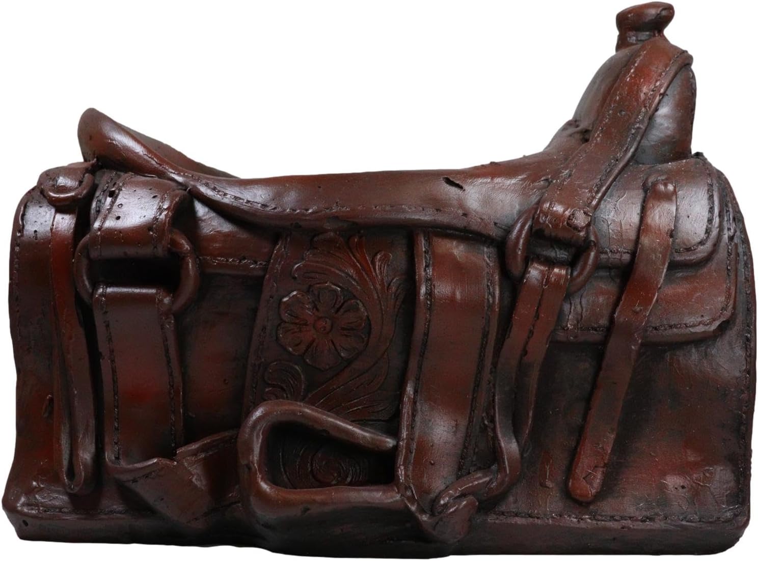 Ebros Gift Rustic Western Country Faux Tooled Leather Old Fashioned Cowboy Horse Saddle Decorative Flower Bouquet Vase Or Planter Figurine 12" Long Southwestern Centerpiece Accent