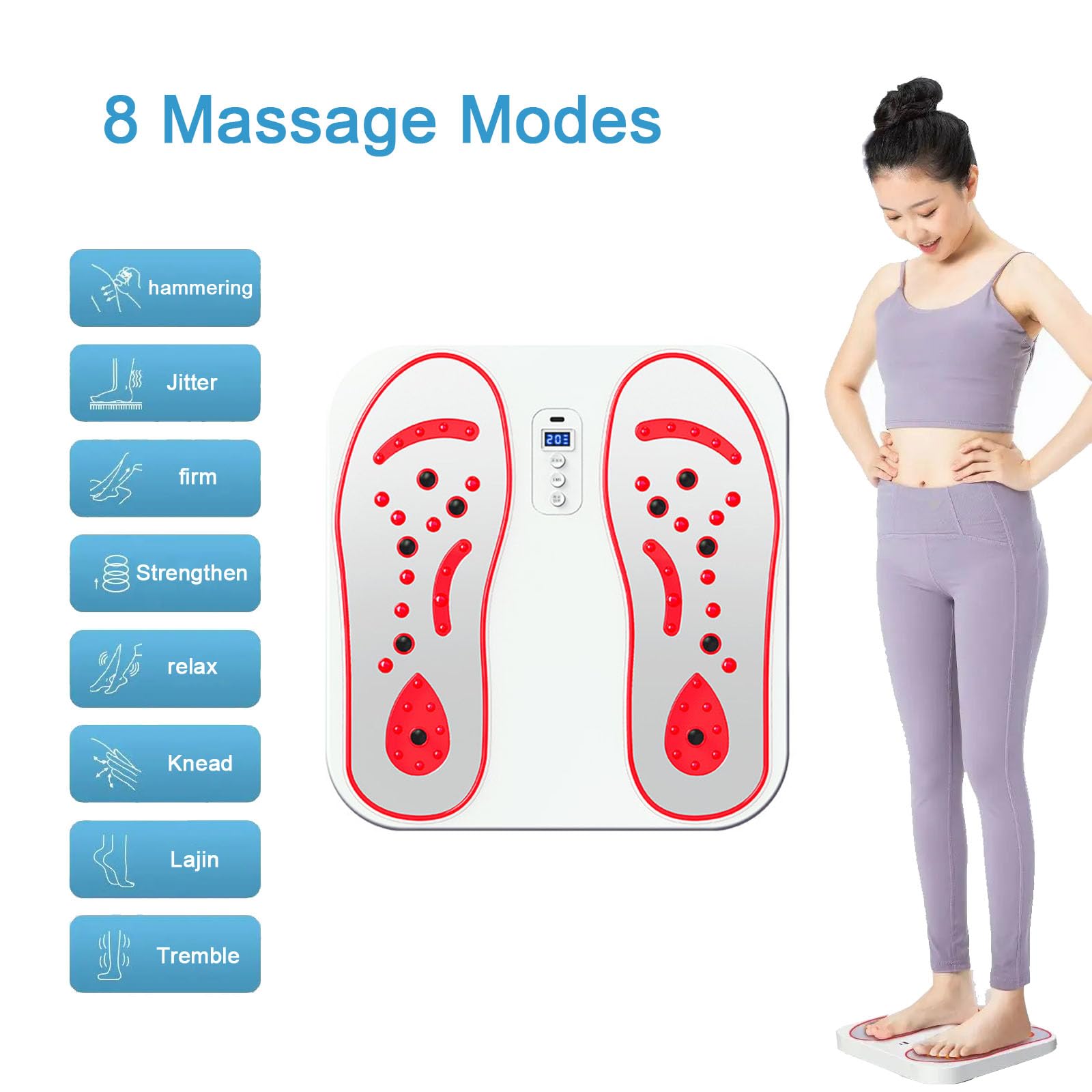 EMS Fußmassagegerät, Durchblutungsstimulator für Füße & Beine, mit 8 Modi & 20 Intensitätsstufen lindert Neuropathie, Knie- & Beinschmerzen, fördert die Fußdurchblutung