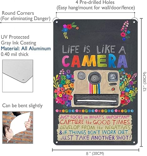 Miniatura 2 de Life Is Like A Camera Posters Funny Painting Retro Metal Sign Wall Decor 8x12 Inches Aluminum Wall Art for Home Doors Gardens Bars Restaurants Cafes