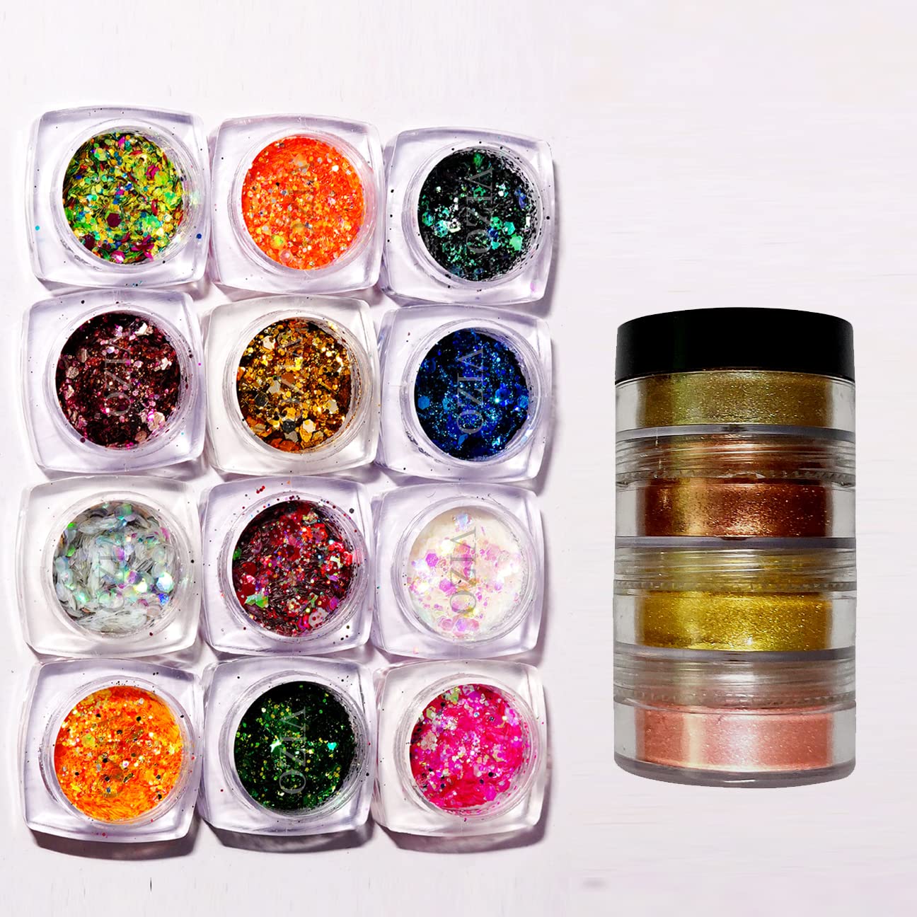 Vizo 12 Pcs Chunky Eyeshadow Glitter with 4 in 1 Eyeshadow Shimmer Dust