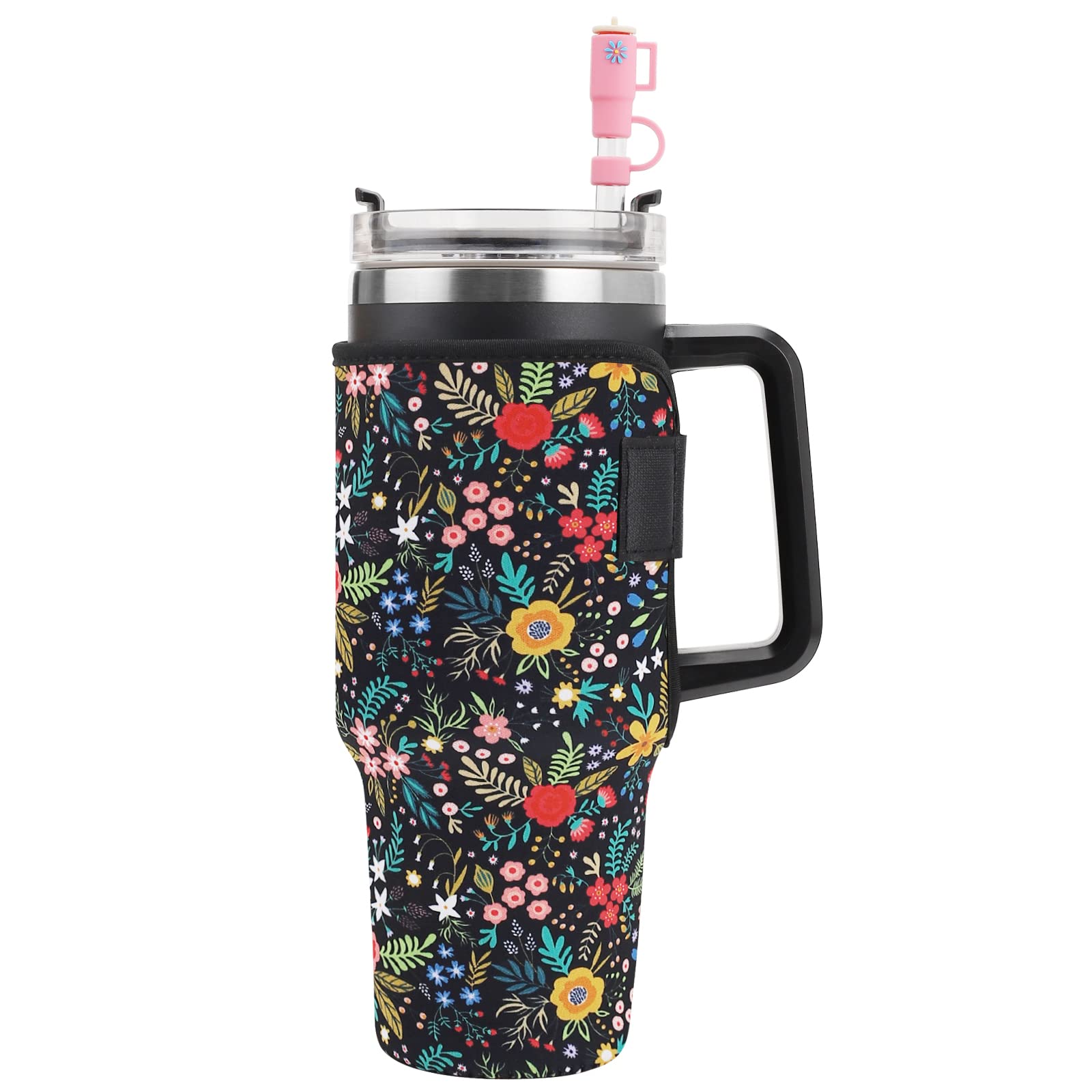 Neoprene Insulator Sleeve for Stanley 40oz Tumbler with a Straw Cover and a 10mm Straw, 3 PCS Set Accessories for Stanley Cup 40oz with Handle