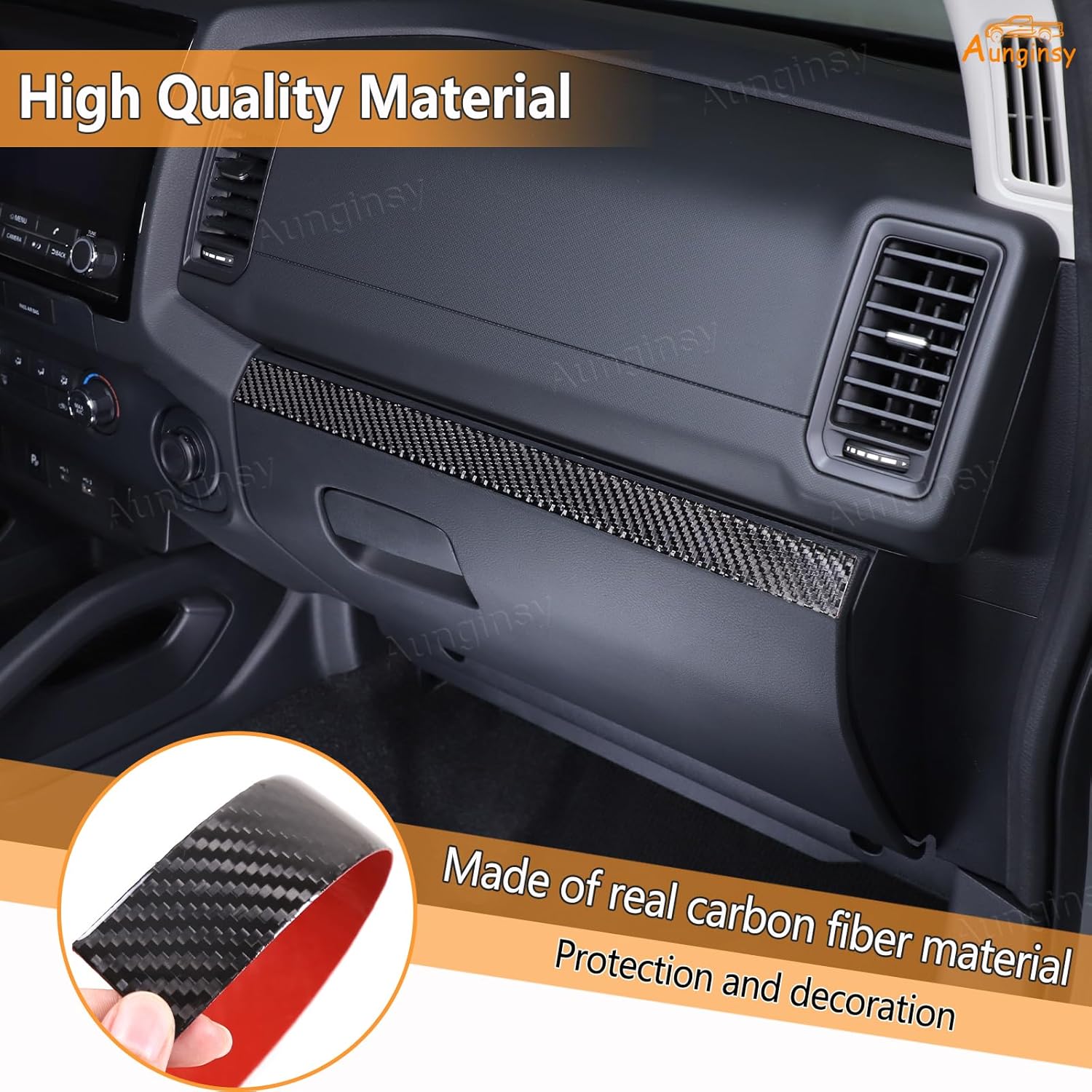 Aunginsy Co-Pilot Glove Box Panel Trim Strip Compatible with Nisan Frontier 2022 2023 2024 Pickup Soft Real Carbon Fiber Center Console Passenger Glove Box Upper Panel Decorative Sticker Accessories